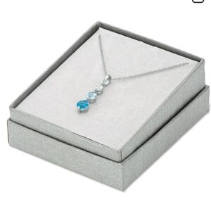 Blue & White Topaz Necklace 3 STONE Rhodium Rope Chain November